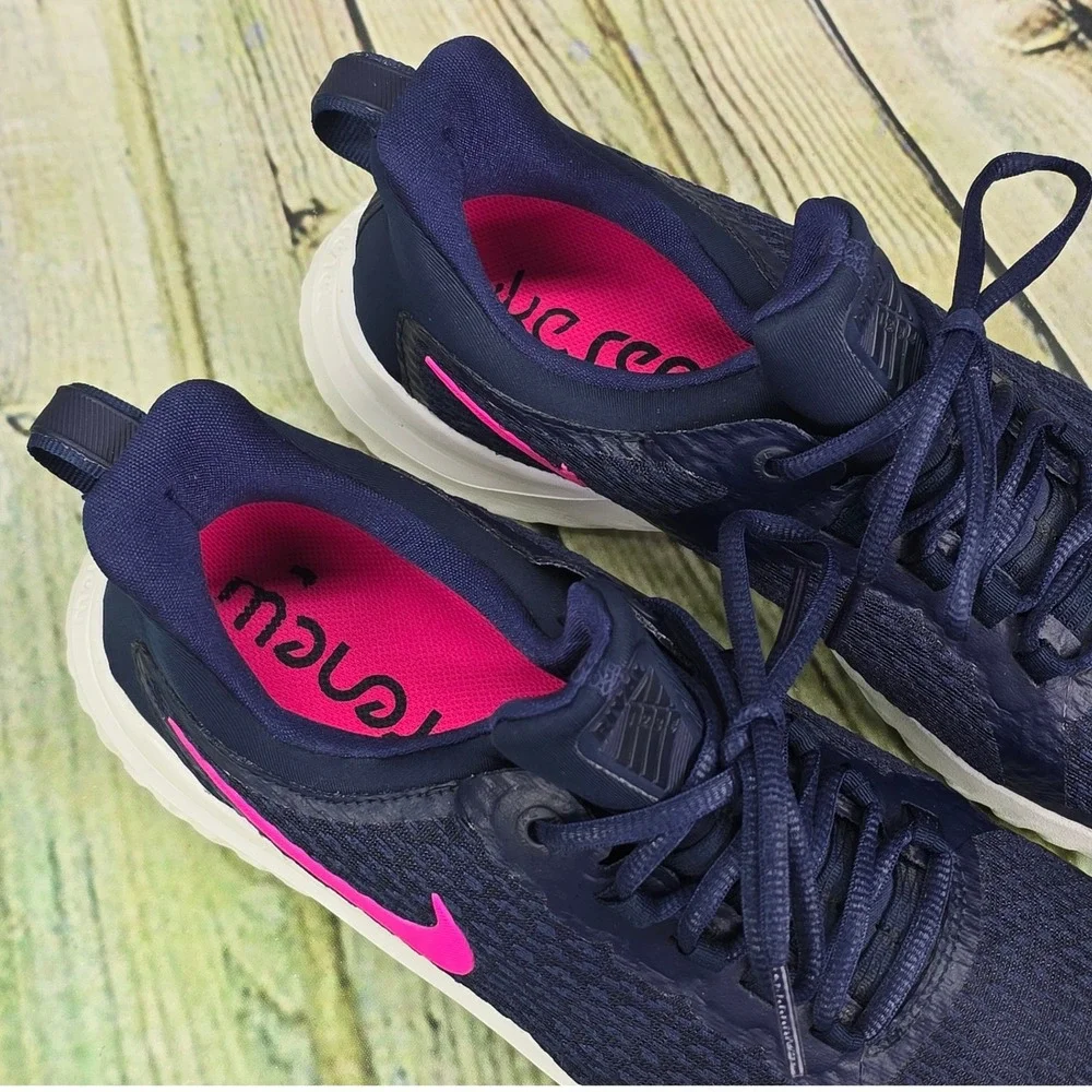 Nike Renew Rival Running Shoes Womens 10 Navy Blue Pink AA7411-401 Sneakers Gym